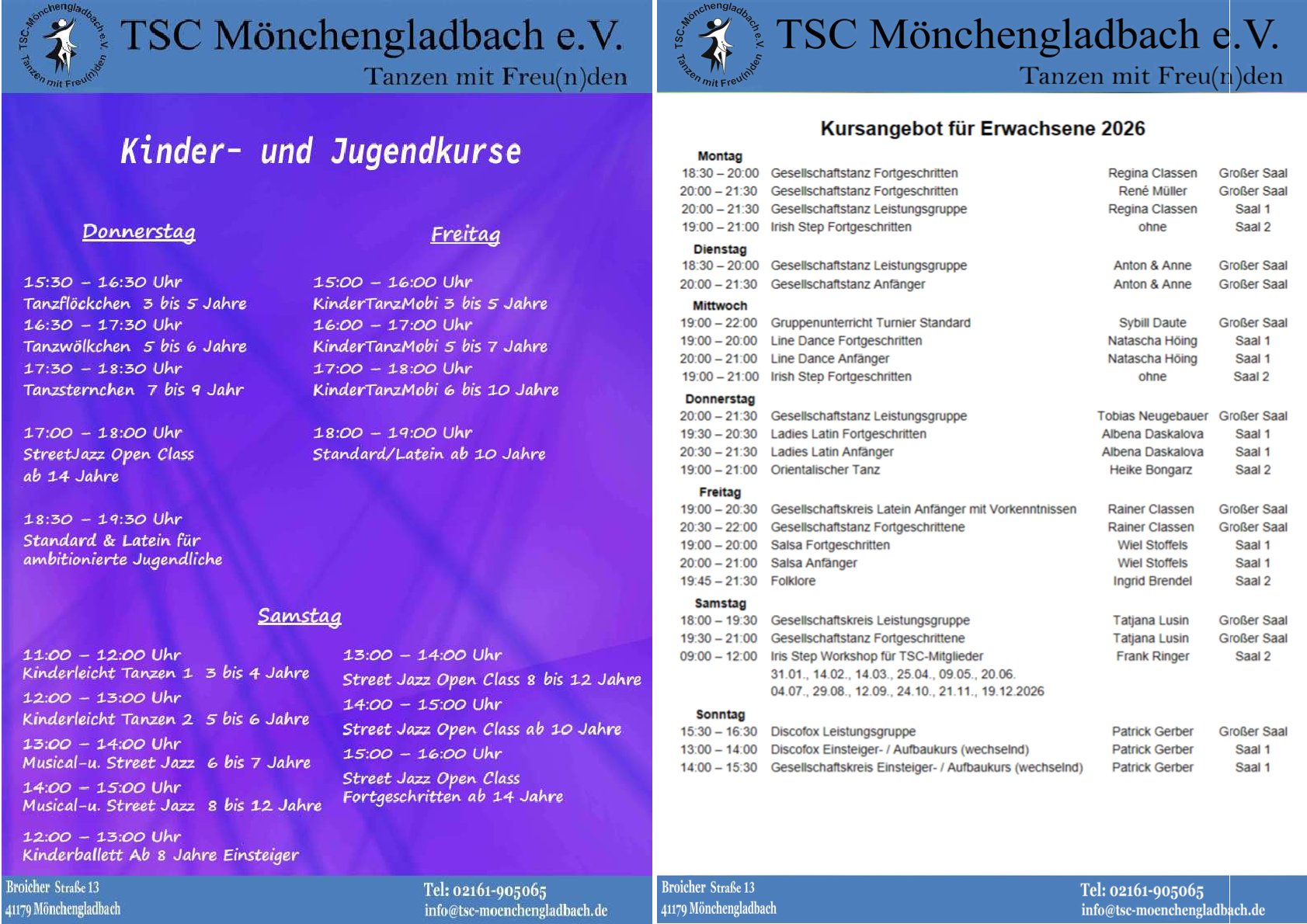 Aktualisierte Tanzangebote
