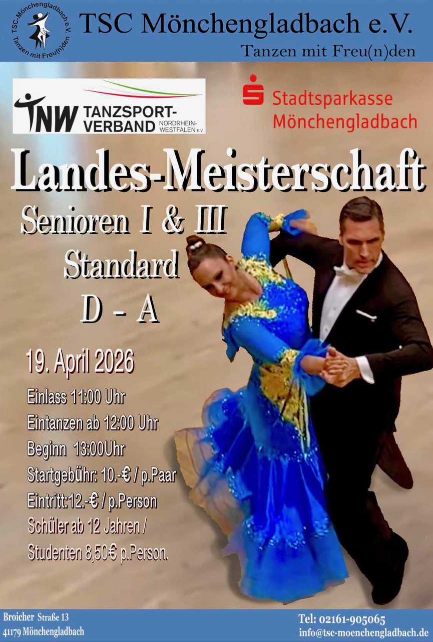 Zwischeninformation zur Landesmeisterschaft Senioren I und III Standard am 19.04.2026